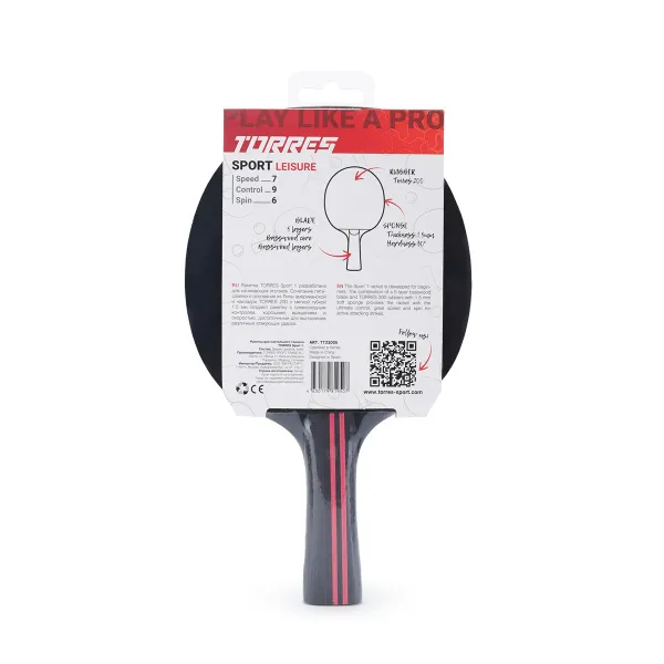 Ракетка для н/т TORRES Sport 1*, TT23005 для любителей, накладка 1,5 мм, конич. ручка за 991.10 ₽ в Чебоксарах